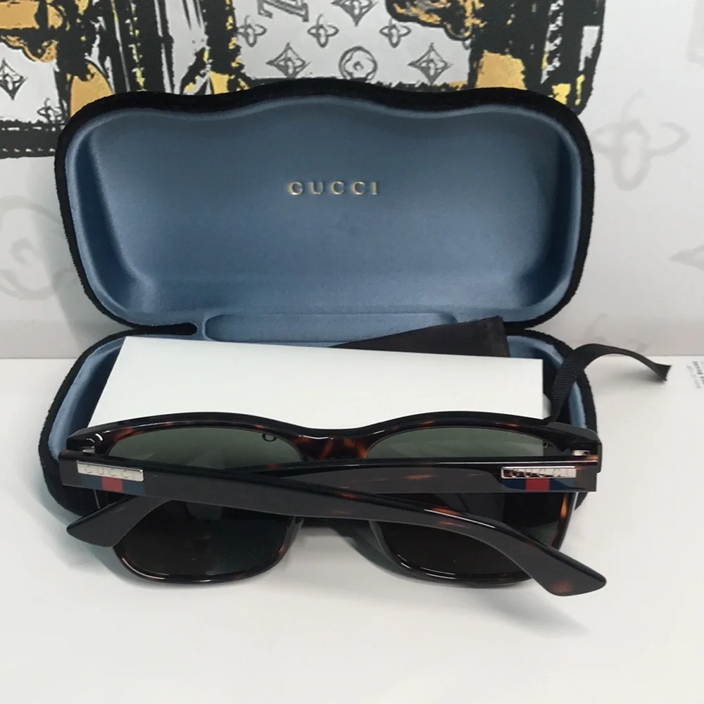 ✨ Brand New Gucci GG0746S 003 Sunglasses – Dark Havana with Green Lenses ✨